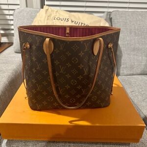 Authentic LV Neverfull MM Monogram Pivoine Full Set w/ Pouch Box Dust Bag